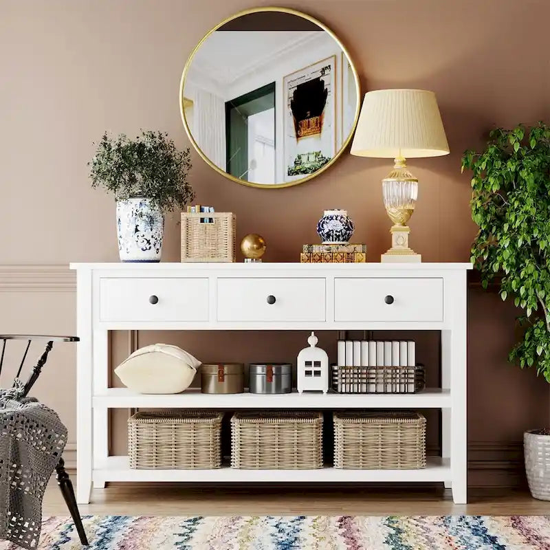 Merax Retro Design Console Table with3 Top Drawers