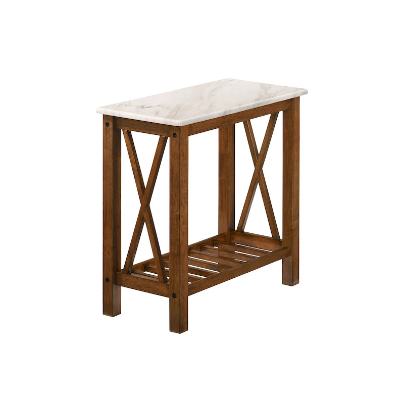 Tavolino Farmhouse da 30 cm con 1 ripiano in finto marmo