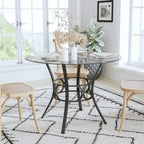 42 Round Glass Dining Table with Crescent Style Metal Frame
