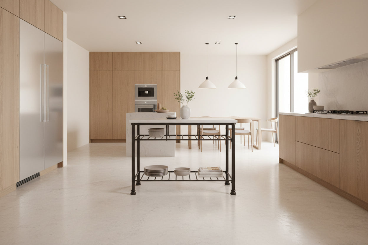 Kitchen Island with Marble Top in White and Gray