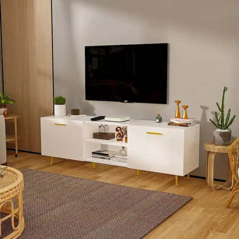 Credenza Porta TV Mobile TV 2 Ante Tavolino Bianco/Marrone