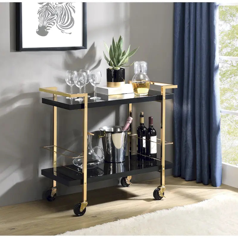 Carrello di servizio con struttura dorata
