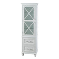 Grayson White Linen Tower with Two Drawers and Chrome Hardware