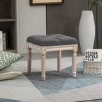 15,75 Pouf Vintage, Poggiapiedi Trapuntato con Seduta Imbottita, Gambe in Legno Rustico per Camera da Letto, Soggiorno