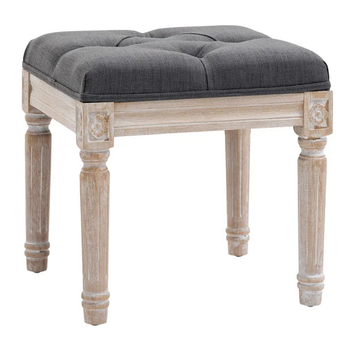 15,75 Pouf Vintage, Poggiapiedi Trapuntato con Seduta Imbottita, Gambe in Legno Rustico per Camera da Letto, Soggiorno