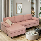 Moderno divano convertibile chaise longue in poliestere con gambe in metallo per soggiorno