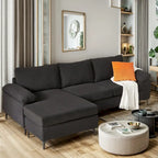 Moderno divano convertibile chaise longue in poliestere con gambe in metallo per soggiorno