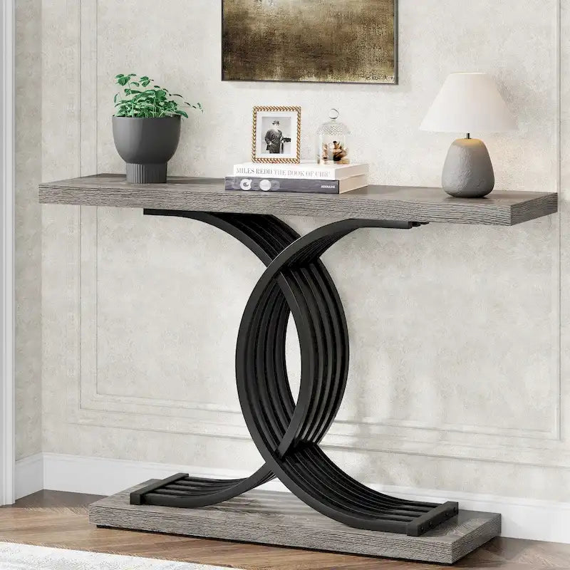 Consolle moderna effetto marmo con base geometrica, larghezza 40
