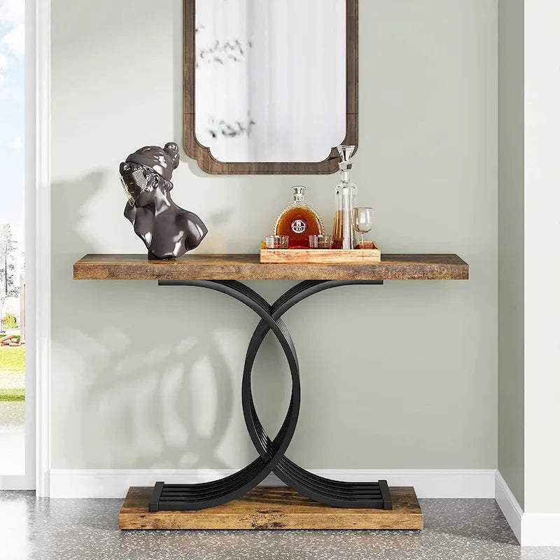 Consolle moderna effetto marmo con base geometrica, larghezza 40