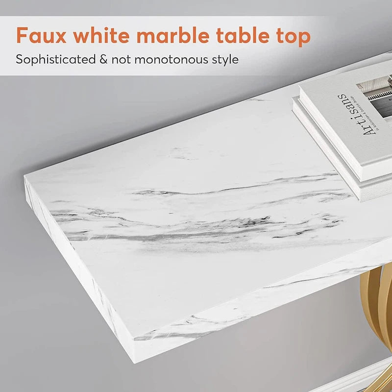 Consolle moderna effetto marmo con base geometrica, larghezza 40