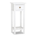 Comodino rettangolare sottile a 2 ripiani con cassetto, ripiano e struttura in legno di acacia - 34,3L x 29,2W x 80H cm