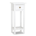 Comodino rettangolare sottile a 2 ripiani con cassetto, ripiano e struttura in legno di acacia - 34,3L x 29,2W x 80H cm