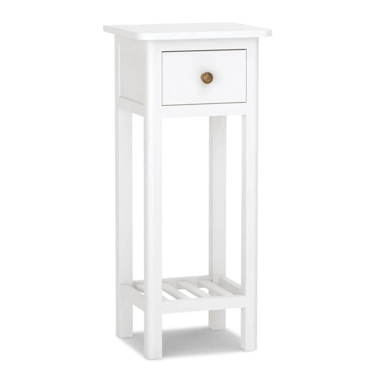 Comodino rettangolare sottile a 2 ripiani con cassetto, ripiano e struttura in legno di acacia - 34,3L x 29,2W x 80H cm