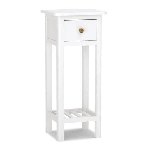 Comodino rettangolare sottile a 2 ripiani con cassetto, ripiano e struttura in legno di acacia - 34,3L x 29,2W x 80H cm