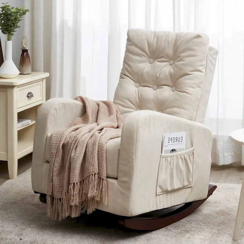 Upholstered Glider Rocking Chair with High Backrest