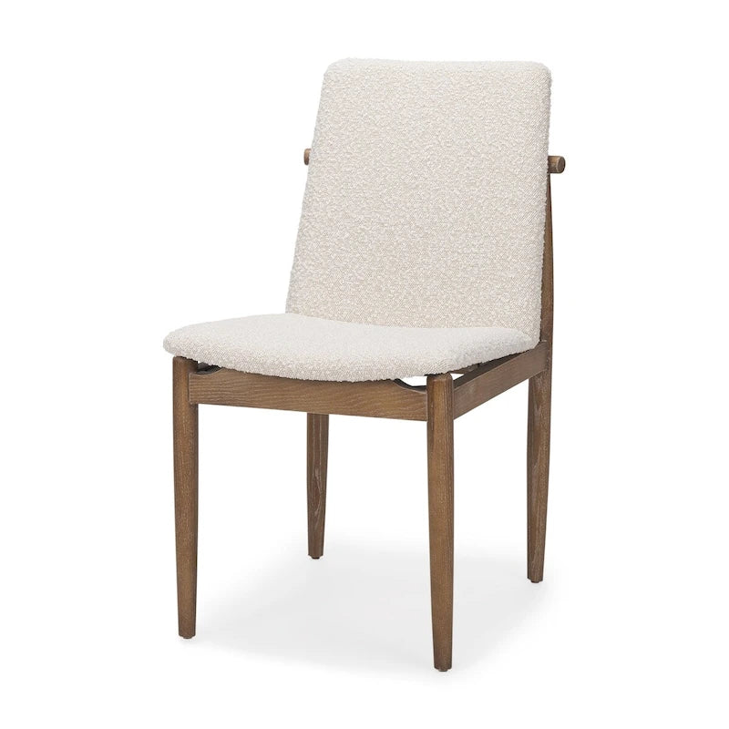 Sedia da pranzo con seduta imbottita in bouclé crema e struttura in legno marrone scuro