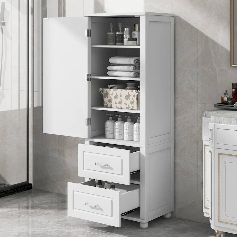 Mobiletto da bagno alto indipendente con anta, 2 cassetti e ripiano regolabile