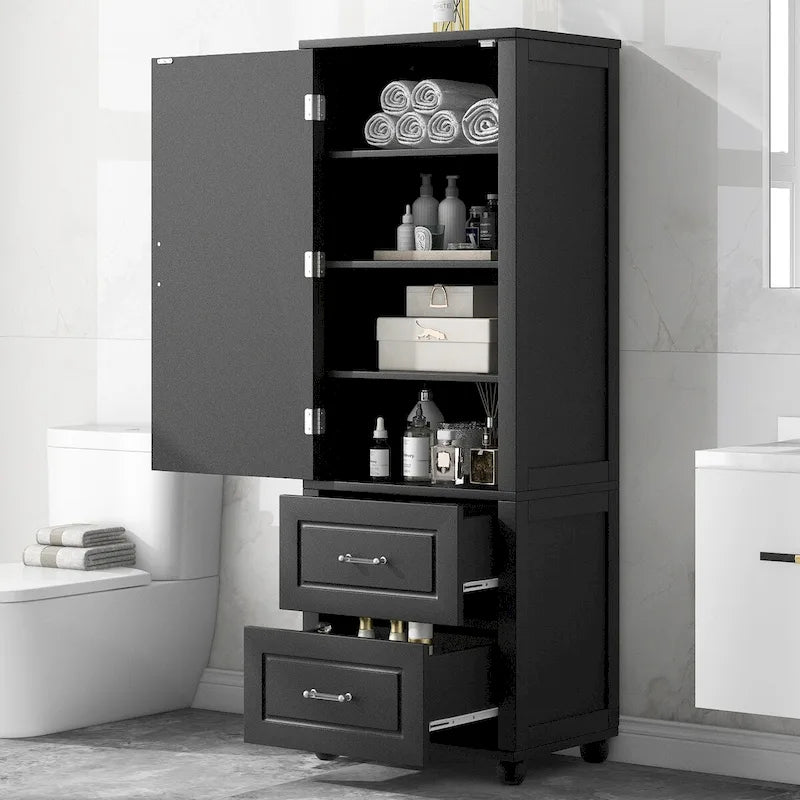 Mobiletto da bagno alto indipendente con anta, 2 cassetti e ripiano regolabile