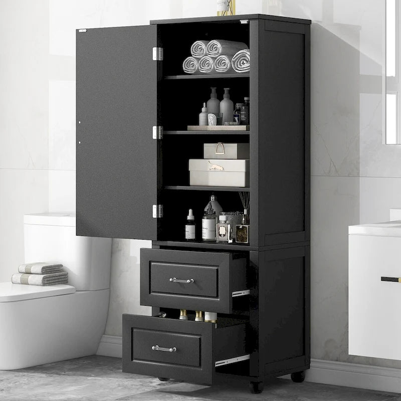 Mobiletto da bagno alto indipendente con anta, 2 cassetti e ripiano regolabile