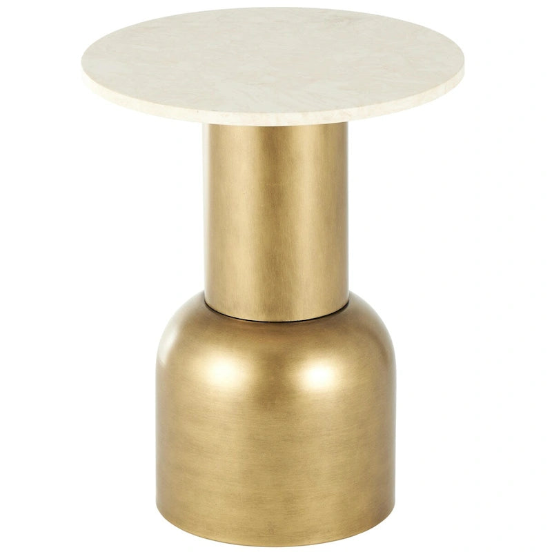Tavolino d'appoggio/laterale/da divano in metallo con ripiano in marmo crema - Oro