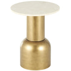 Tavolino d'appoggio/laterale/da divano in metallo con ripiano in marmo crema - Oro